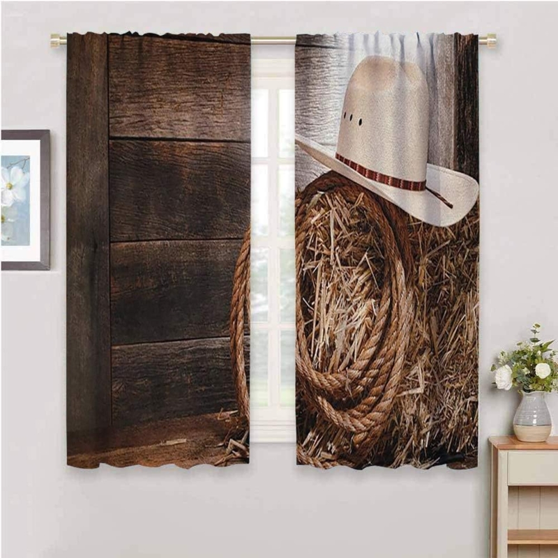 Western Cowboy Hat and Rope Rustic Curtain Panels