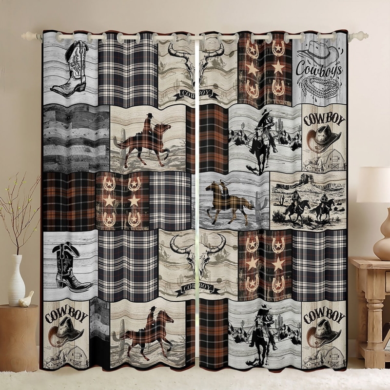 Western Cowboy Themed Blackout Curtains for Rustic Decor