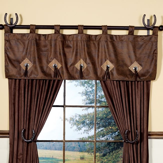 Western Style Brown Curtains and Valances with Horseshoe Decor