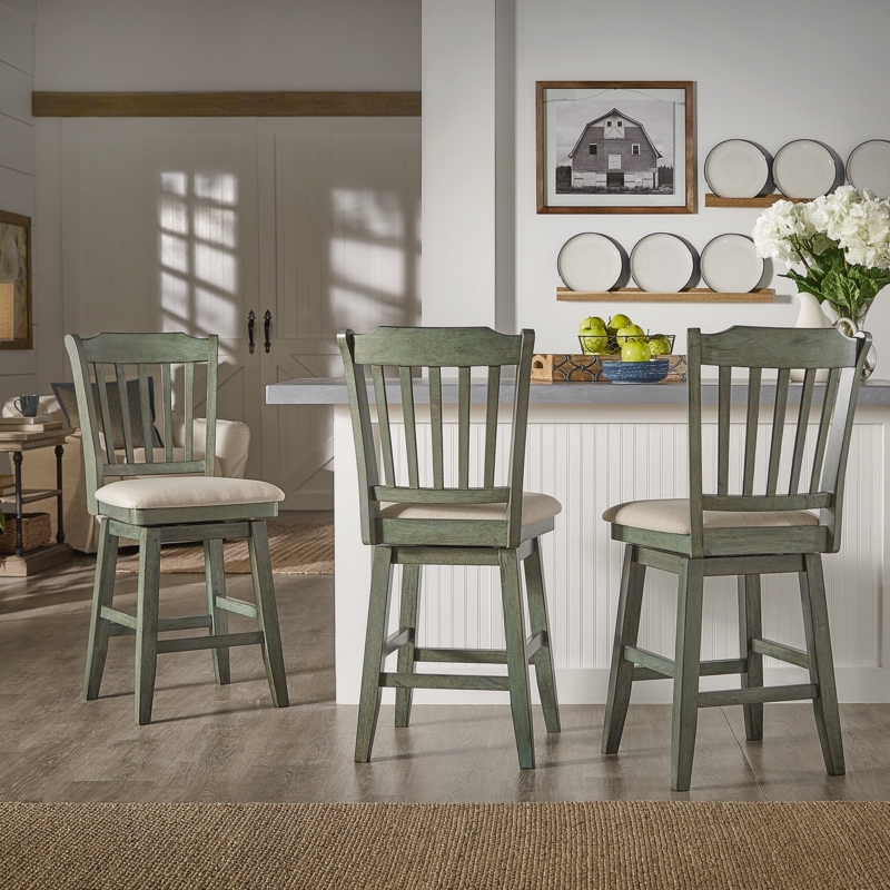 Weston Home Sheena Wood Slat Back Swivel Stools