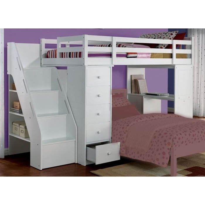 White Acme Freya Loft Bed with Storage and Desk