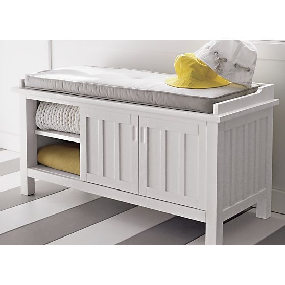 White Bathroom Storage Bench with Cushioned Seat