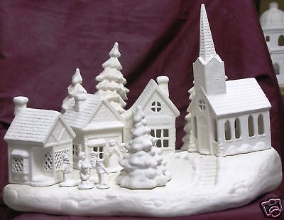 White Ceramic Bisque Christmas Village Decoration