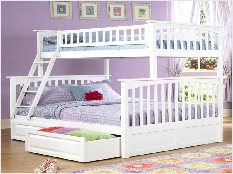 White Full Over Queen Loft Bed with Storage Drawers