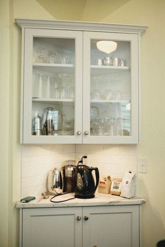 White Glass-Door Kitchen Cabinets with Corner Storage
