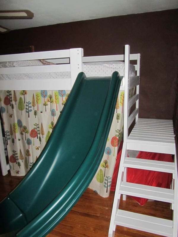 White Loft Bed with Slide and Stairs for Kids