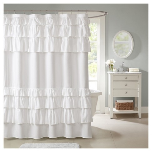 White Ruffled Shower Curtain for Elegant Bathrooms