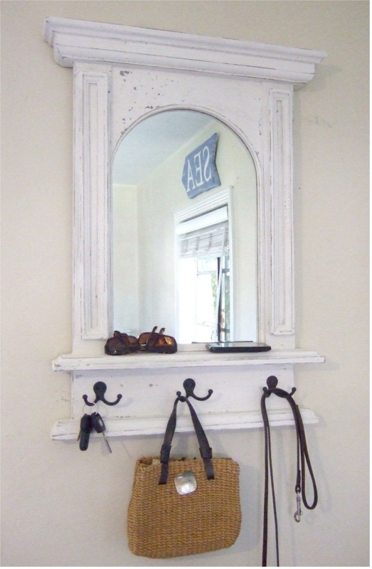 White Rustic Arch Mirror with Shelf and Hooks
