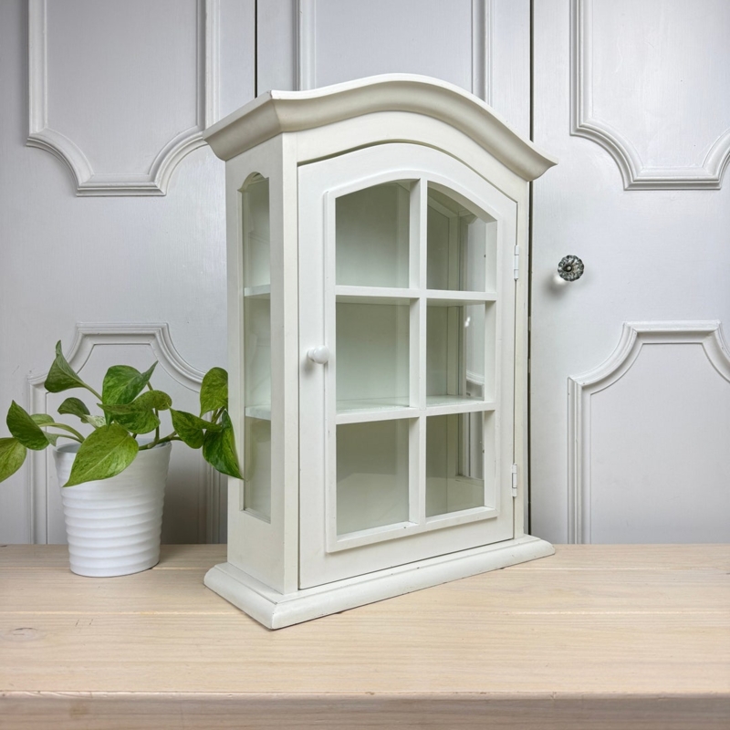 White Wooden Arched Curio Cabinet with Glass Doors