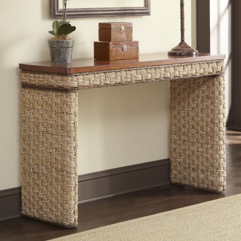Wicker Rattan Base Entryway Sofa Console Table