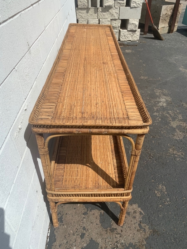 Wicker Rattan Boho Chic Console Storage Table