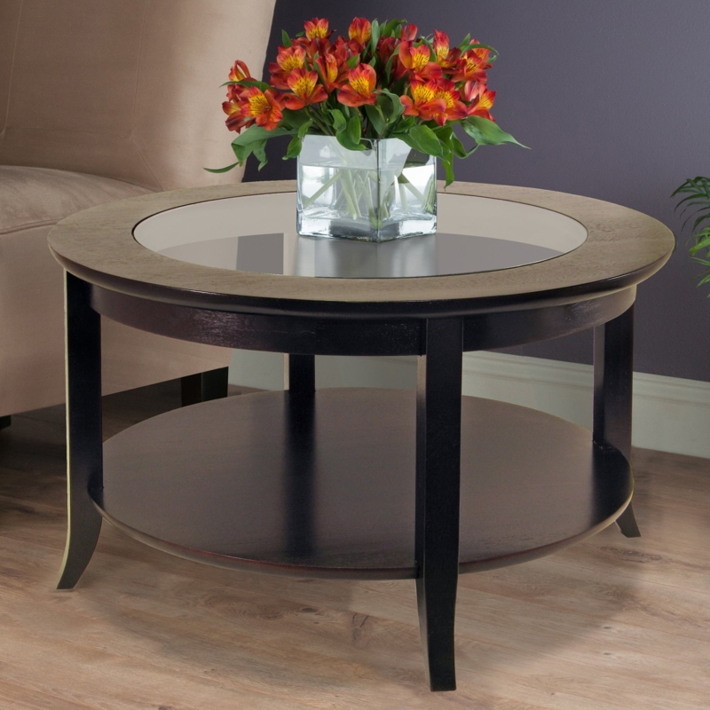 Winsome Wood Round Coffee Table with Glass Top