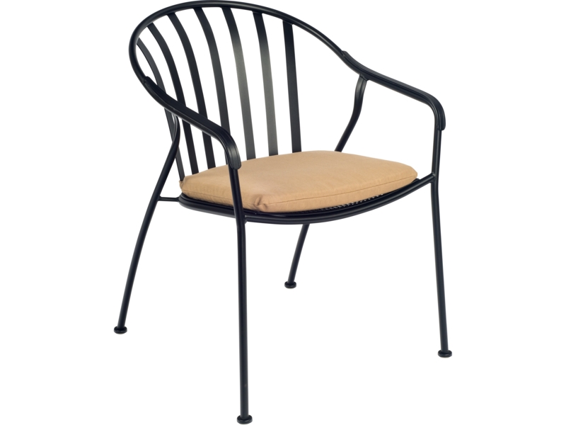 Woodard Valencia Black Wrought Iron Dining Chair with Cushion