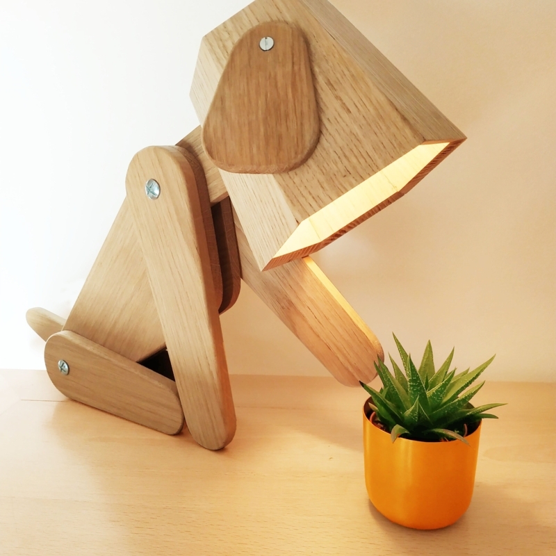 Wooden Dog Table Lamp with Adjustable Joints