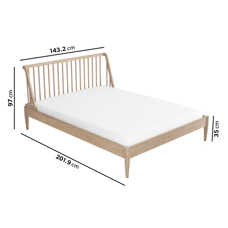 Wooden Spindle Mid Century Double Bed Frame - Saskia - Furniture123