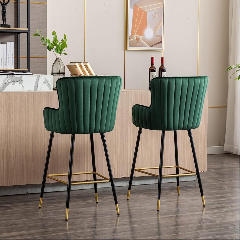 ZSARTS Green Velvet Bar Stools Set of 2, 30" Gold Barstools Modern High ...