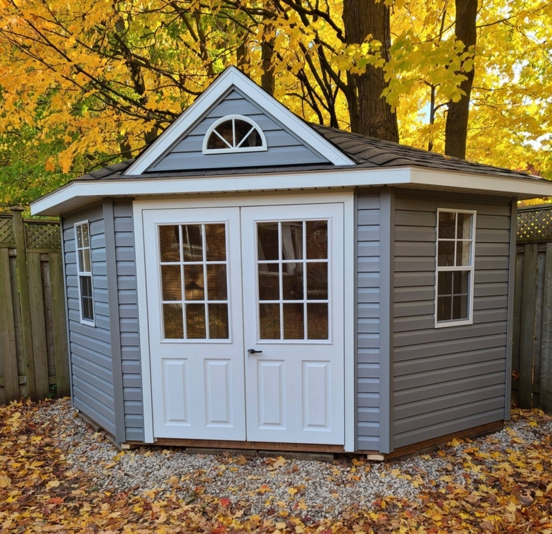 10x10 Vinyl Corner Shed with Classic White Doors