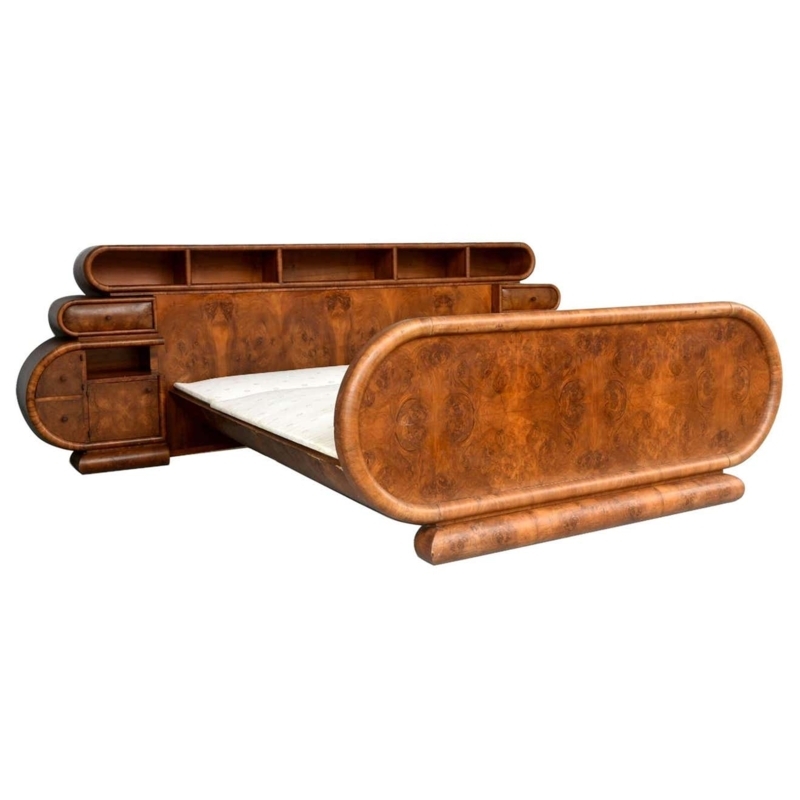 1930s Art Deco Hollywood Bed in Walnut Burl Veneer with its Curved at ...