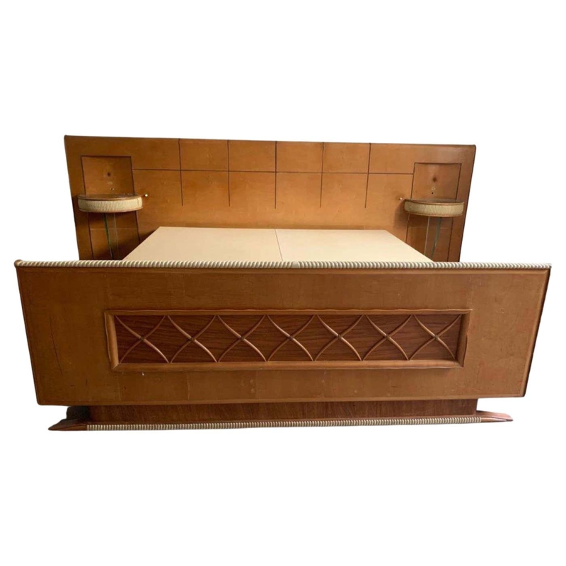 1930s Art Deco Maple Bed Frame with Built-in Lights