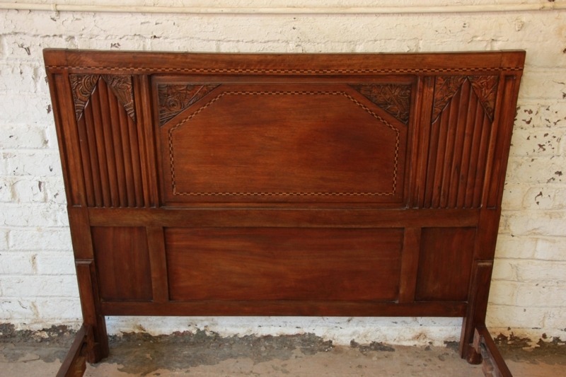 1930s French Art Deco Carved Walnut Bed Frame