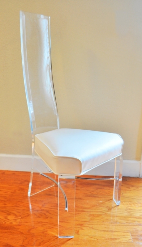 1970s Clear Lucite High Back Chair with White Cushion