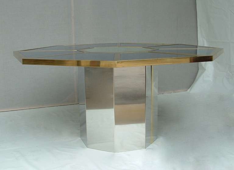 1970s Exceptional Romeo Rega Smoked Blue Glass Octagonal Table at 1stDibs