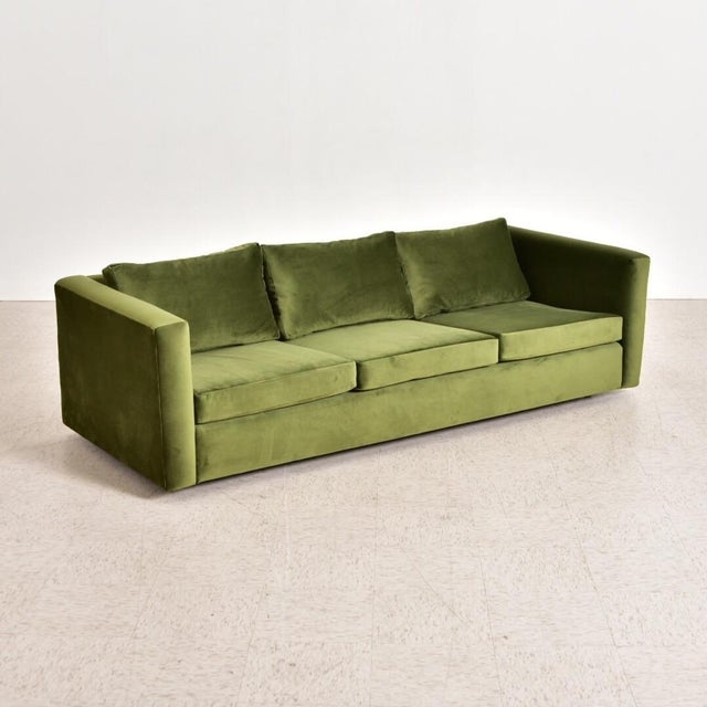 1970s Olive Green Velvet Vintage Sofa