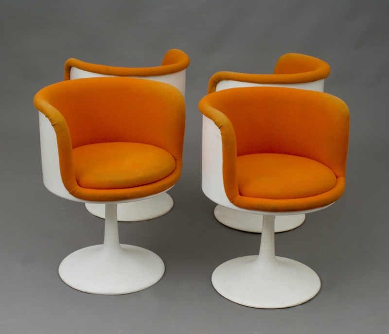 1970s Vintage Orange Swivel Armchairs Set of Four