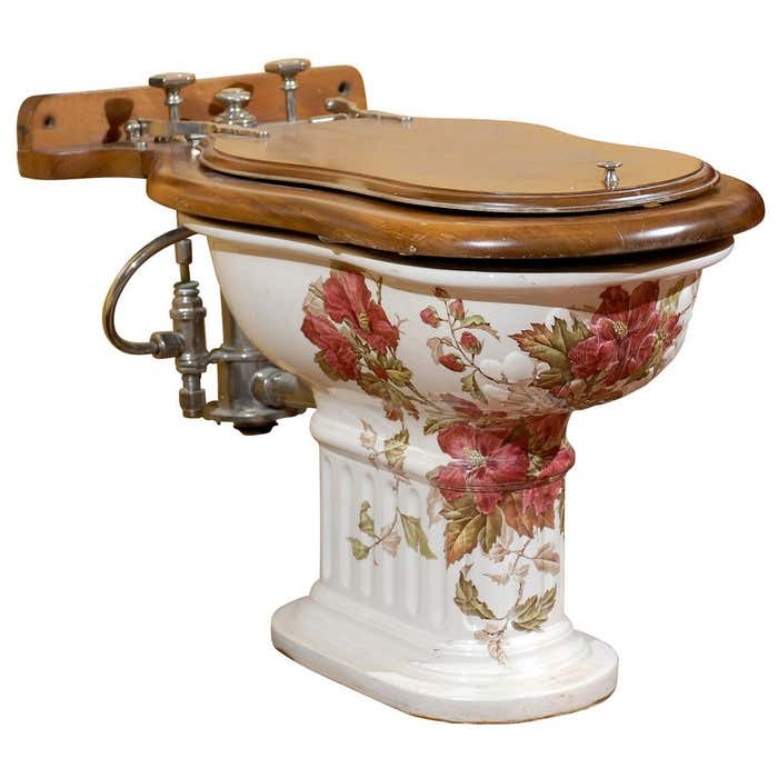 19th Century Floral Porcelain Antique Toilet