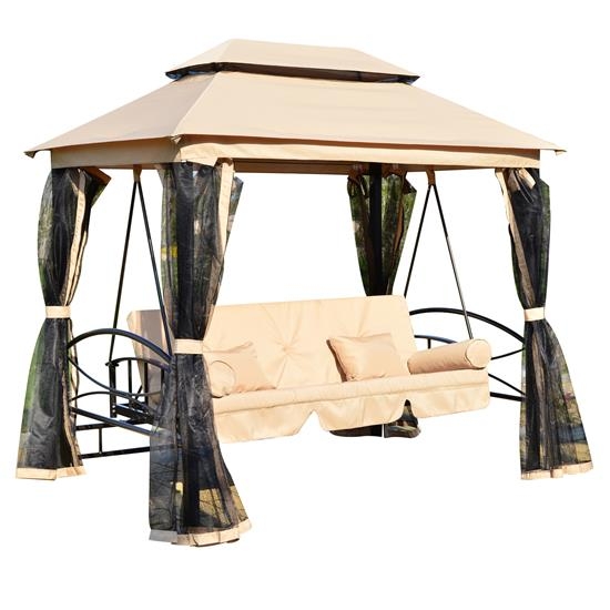 3-Person Patio Daybed Canopy Swing with Mosquito Netting