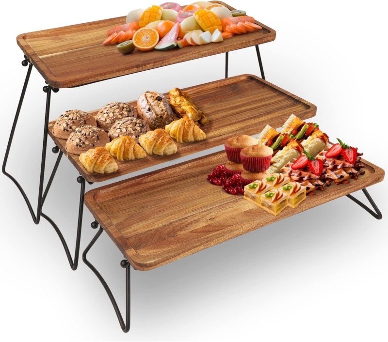 3 Tier Wooden Dessert Display Stand with Metal Frame