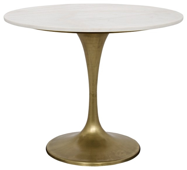 36" Round Dining Table White Quartz Stone Brass Finish Metal Base ...