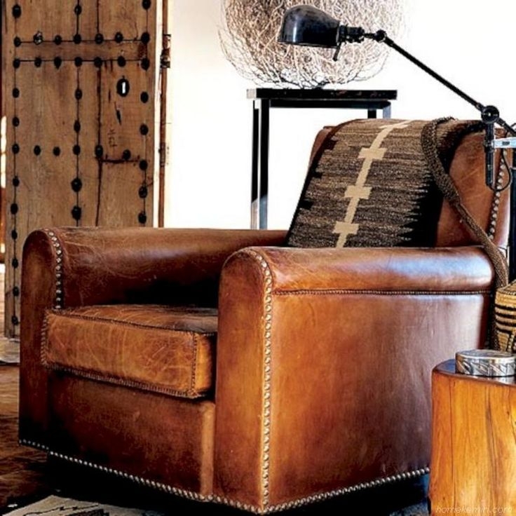 50+ Rustic Leather Living Room Furniture Design Inspirations | Leather ...