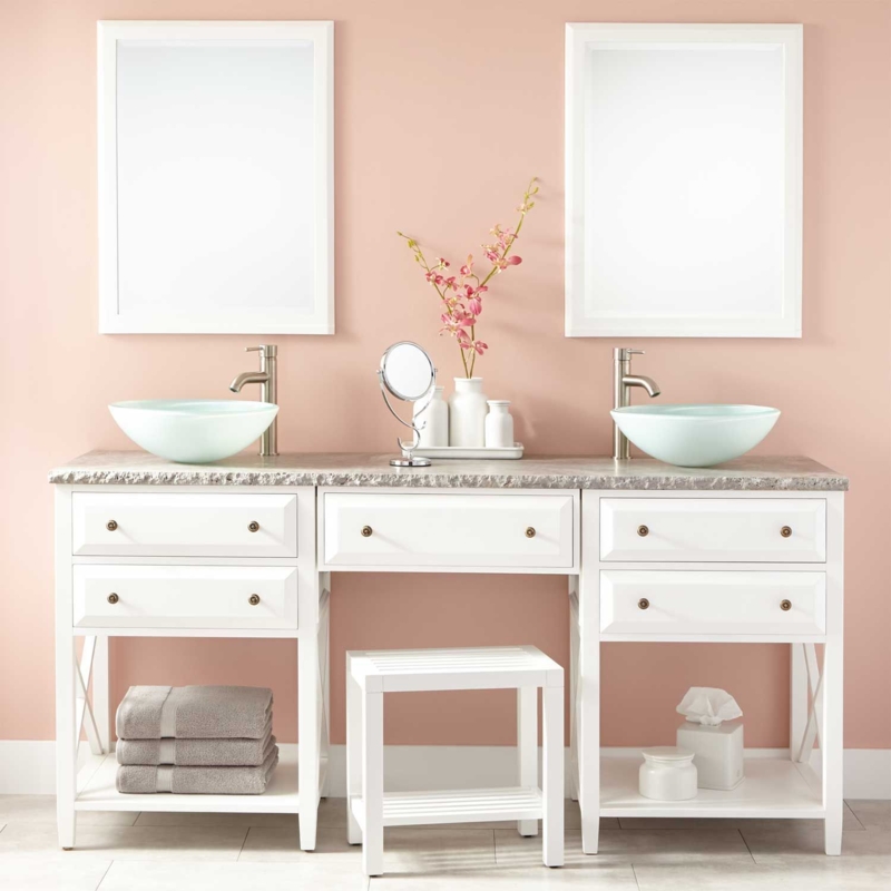 72-Inch White Double Vanity with Vessel Sinks