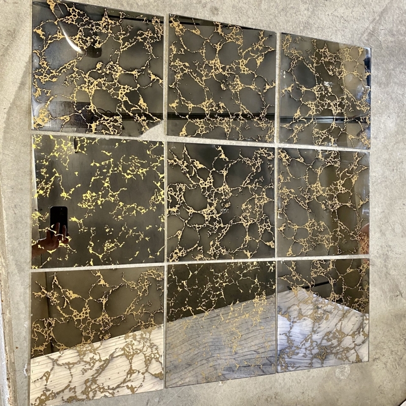 9 - 12X12 Inch Gold Vein Marble Mirror Tiles 60s 70s Wall Decor Mid ...