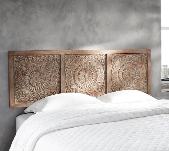 Alia Carved Wood Headboard with Intricate Design