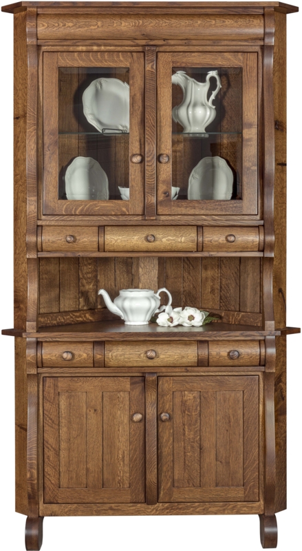 Amish Hardwood Hampton Corner Hutch with Glass Doors