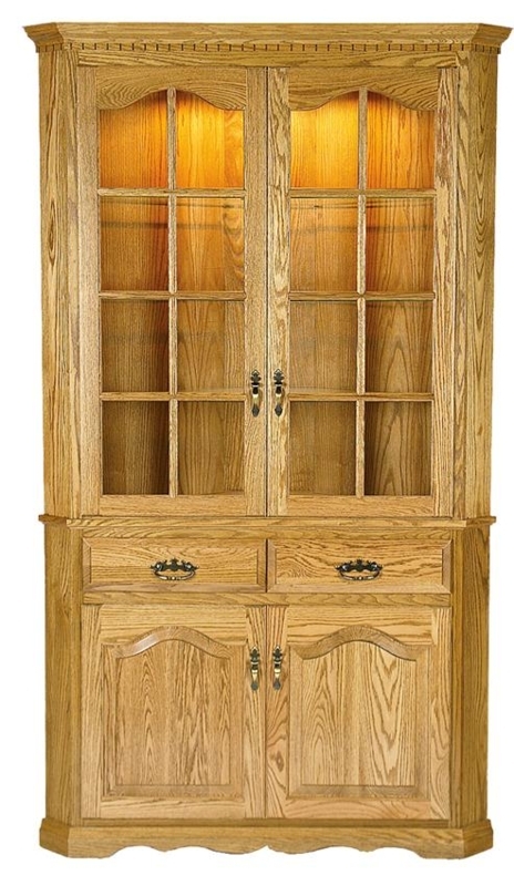 Amish Solid Wood Corner Dining Hutch Cabinet