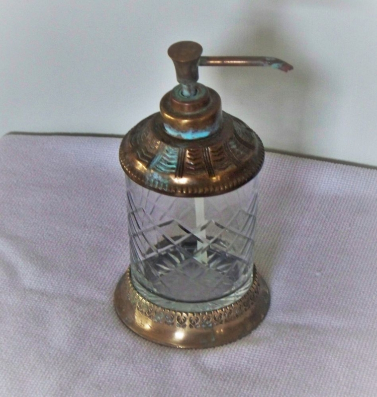Antique 1920s Brass and Glass Soap Dispenser