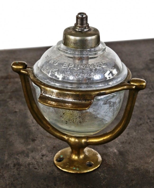Antique American Industrial Brass and Glass Lantern