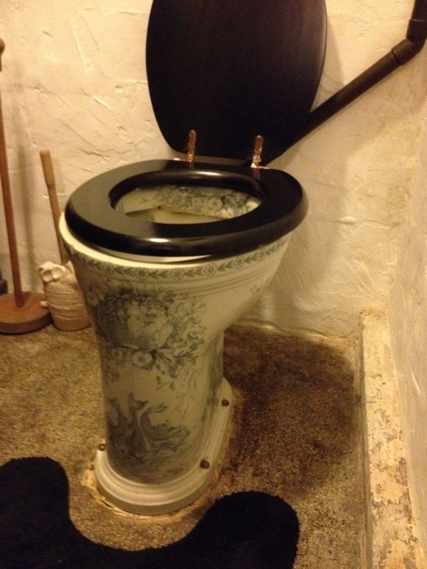 Antique Floral Porcelain Toilet with Black Seat
