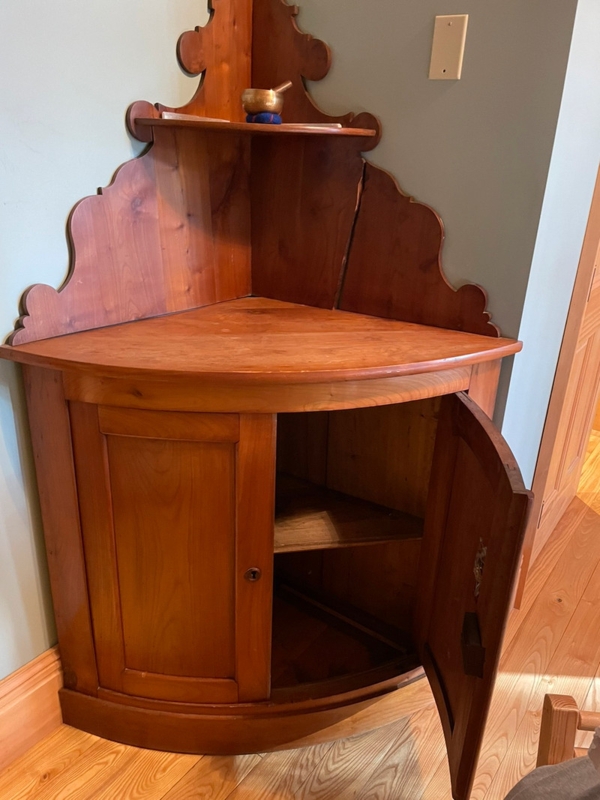 Antique Wooden Corner Cabinet with Display Shelf