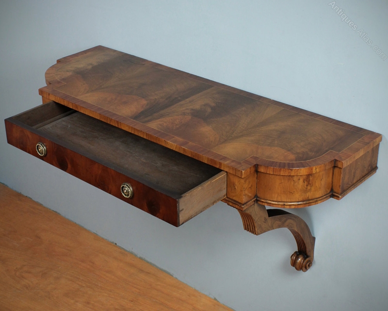 Antique Yew Wood Wall Mounted Console Table