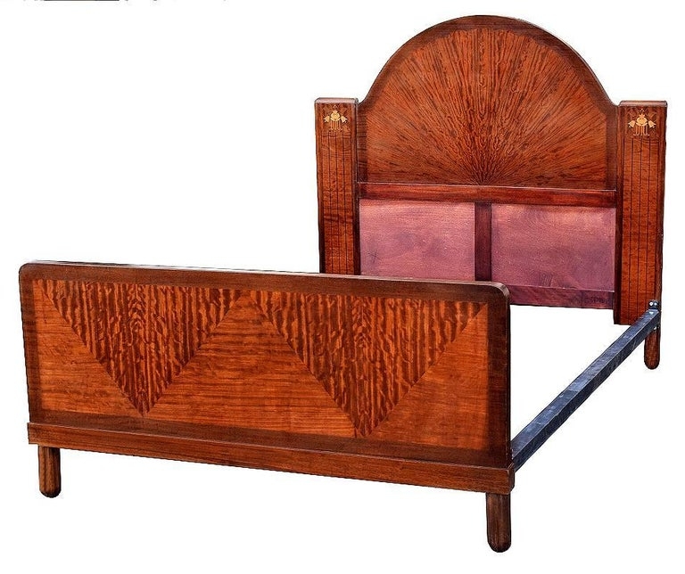 Art Deco English King-Size Bed with 'Sunray' Headboard For Sale at 1stdibs