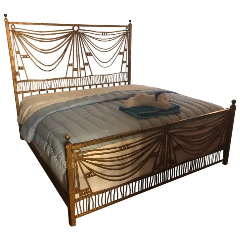Art Deco Gilt Metal Tassel Chain King Bed Frame