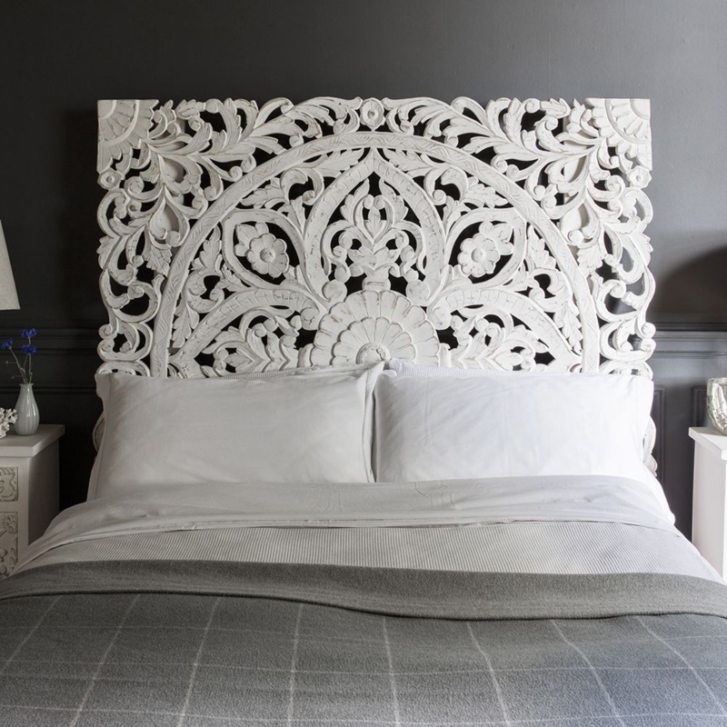Atika White Carved Headboard | Atkin and Thyme | Carved headboard ...