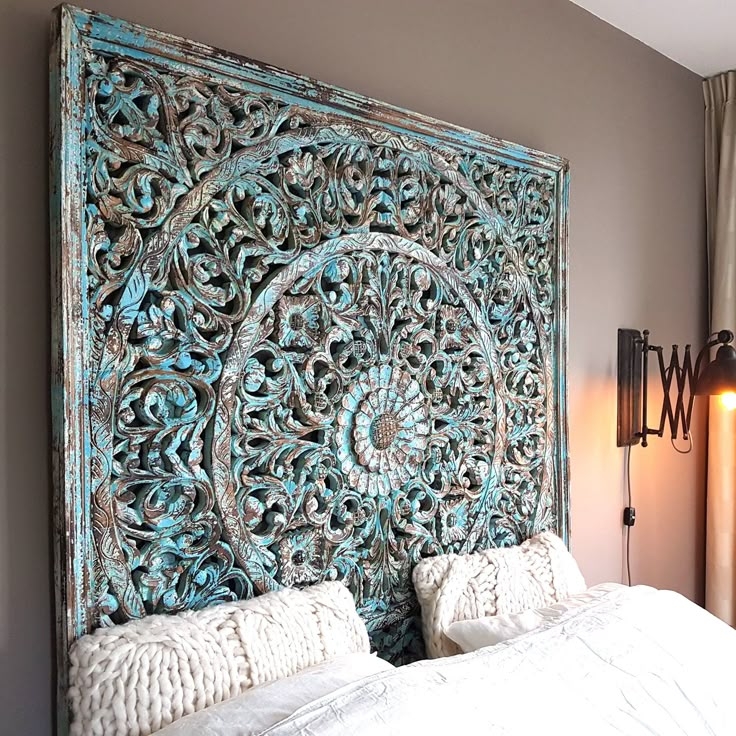 Balinese Hand Carved Mandala Queen Size Headboard