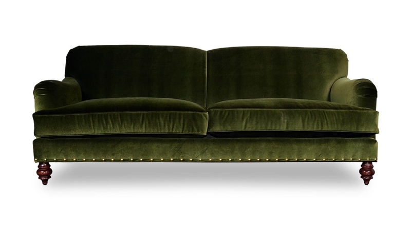 Basel Moss Green Velvet English Roll Arm Sofa