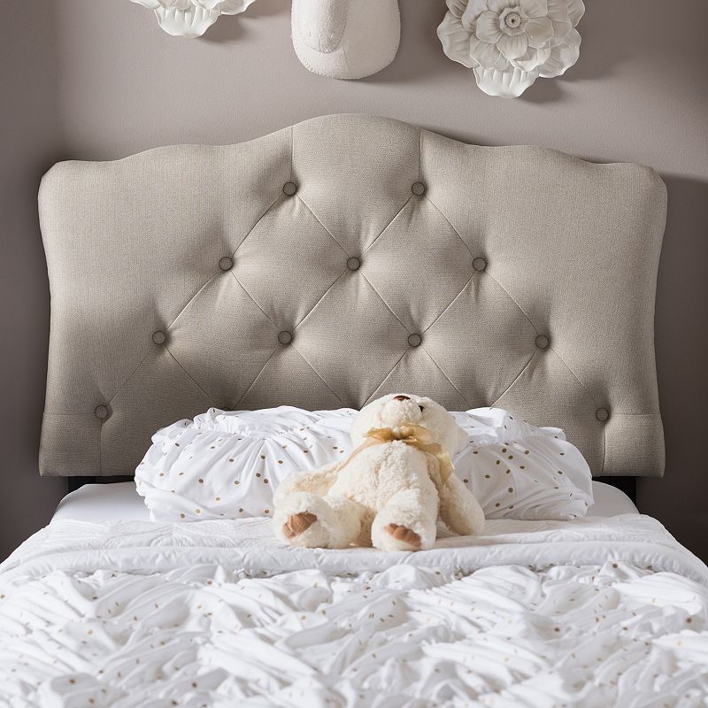 Baxton Studio Rita Scalloped Twin Headboard in Neutral Fabric