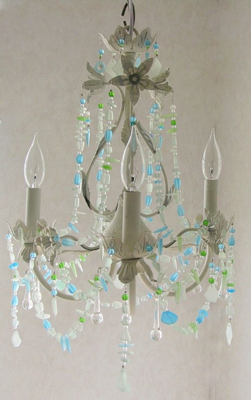 Beach Cottage Sea Glass Beaded Chandelier Lighting